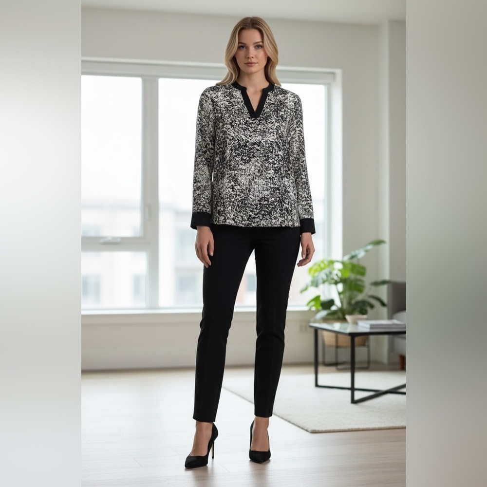 NEW, Kenneth Cole Select, Blouse, Black & White Abstract Print (XL)